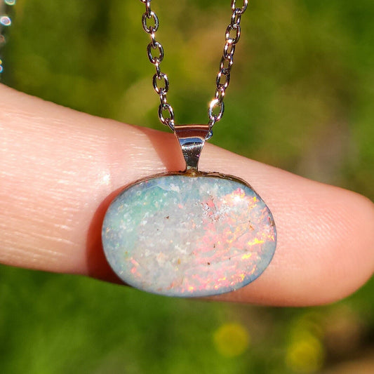 Sterling Silver Australian Coober Pedy Opal Doublet Pendant Necklace, AB3
