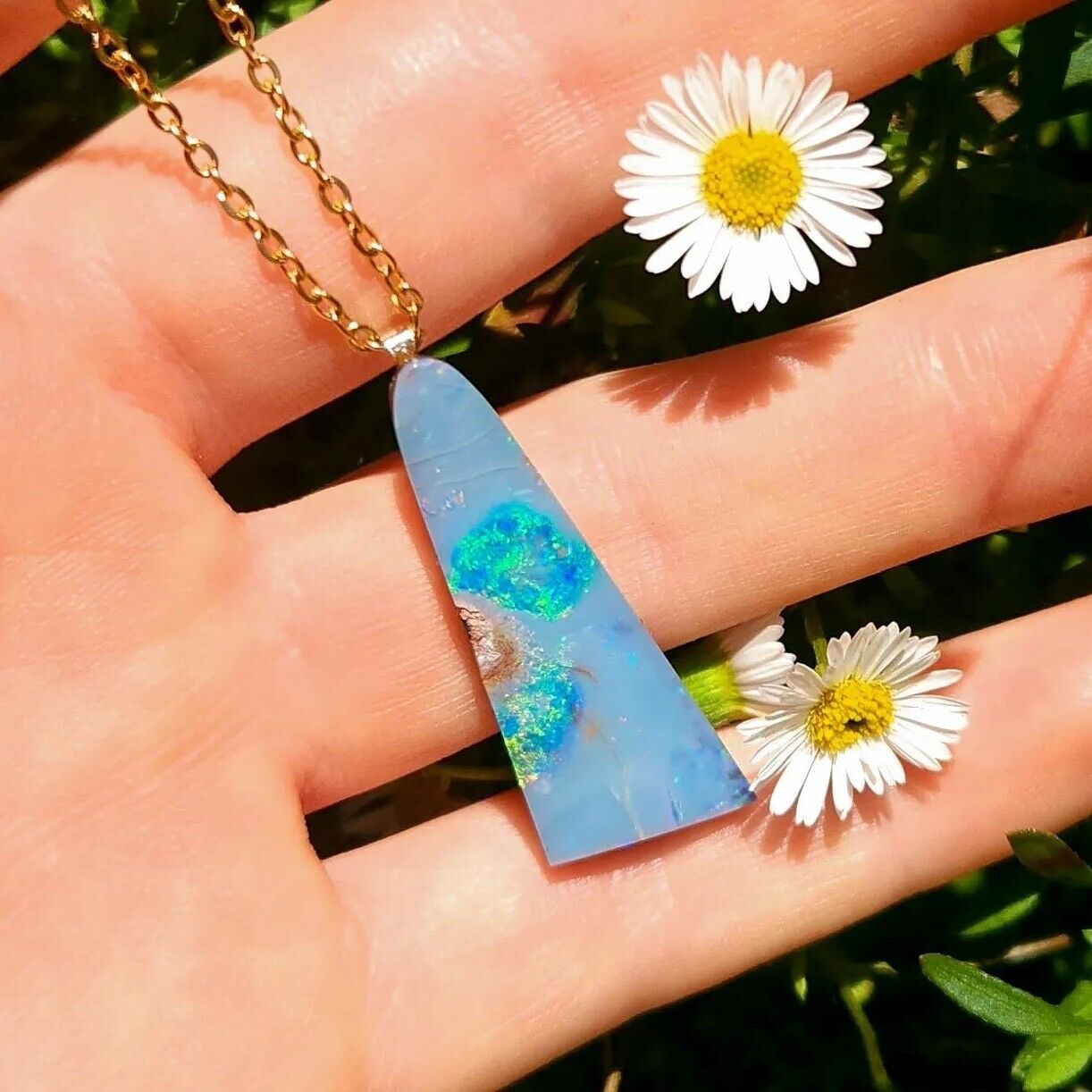 14K Gold Bail Australian Coober Pedy Opal Doublet Pendant, Opal Necklace XMS11