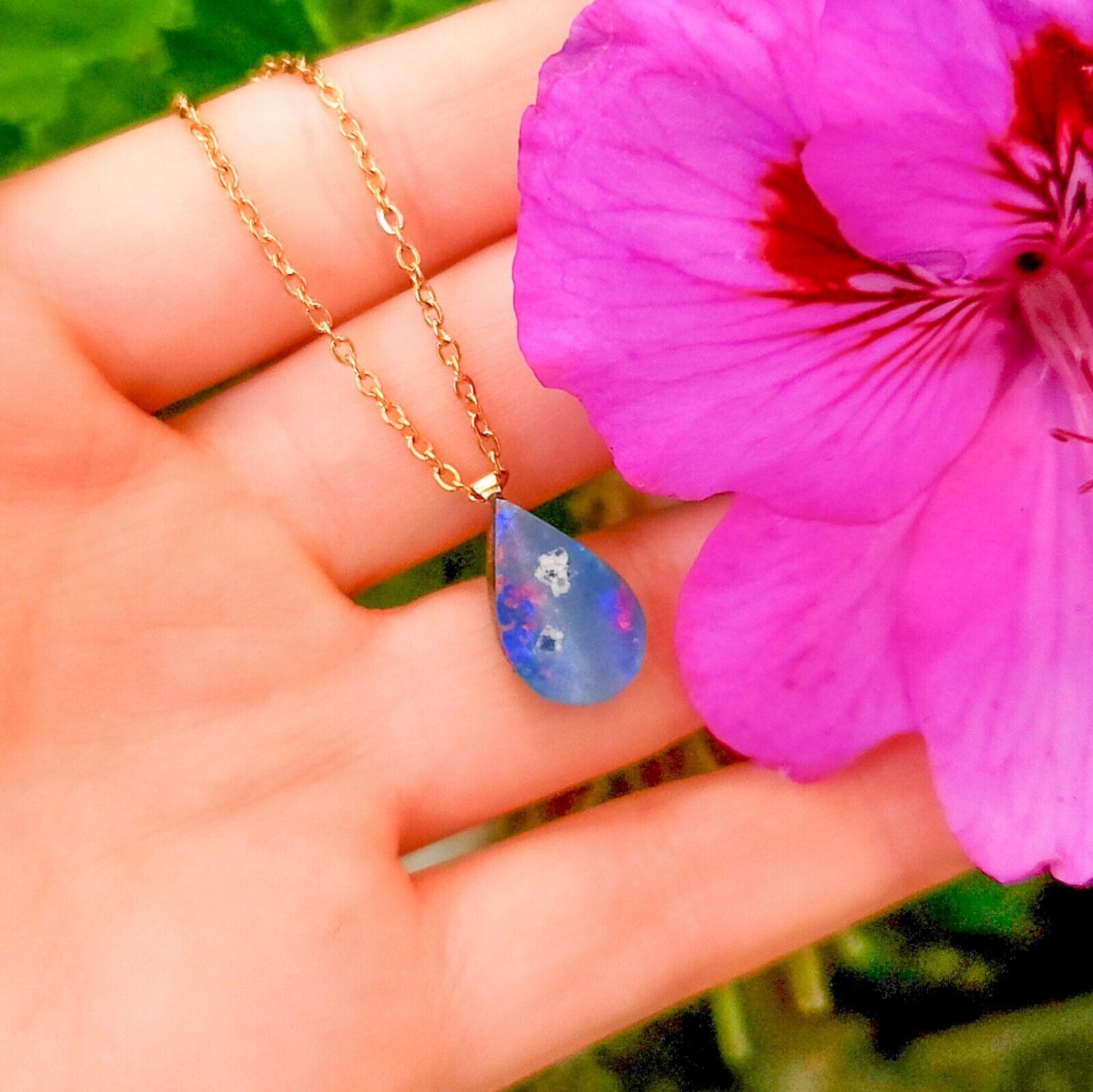 14K Gold Bail Australian Coober Pedy Opal Doublet Pendant, Opal Necklace PRA4