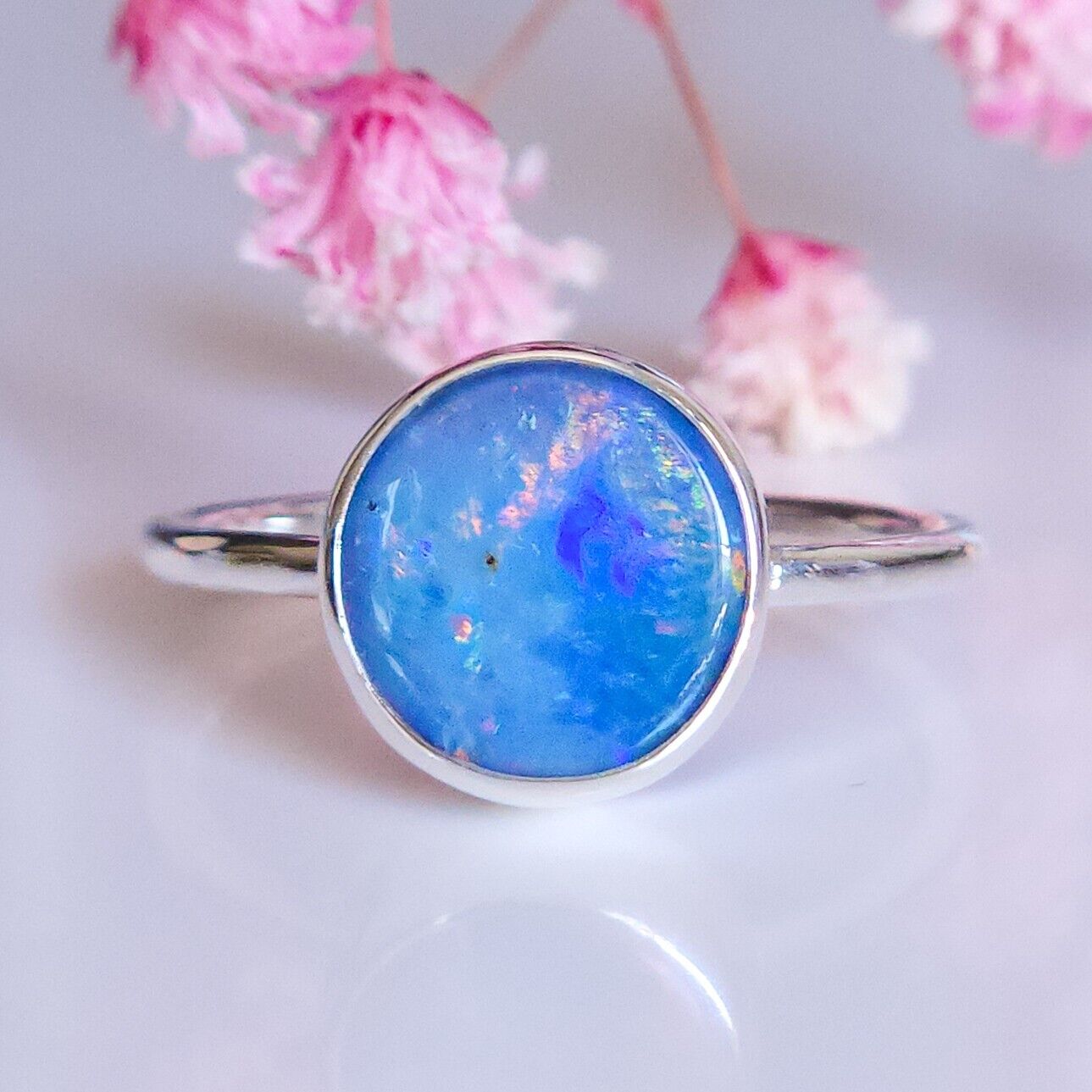 Coober Pedy Opal Doublet Ring, SIZE US 7, 925 Silver Australian Opal Ring