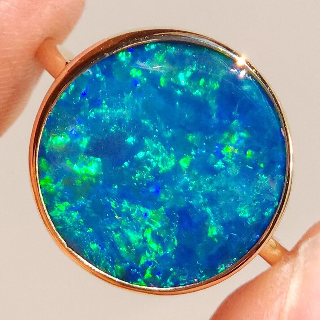 14K Gold Australian Opal Ring, SIZE 8, Coober Pedy Opal Doublet, Solid Gold