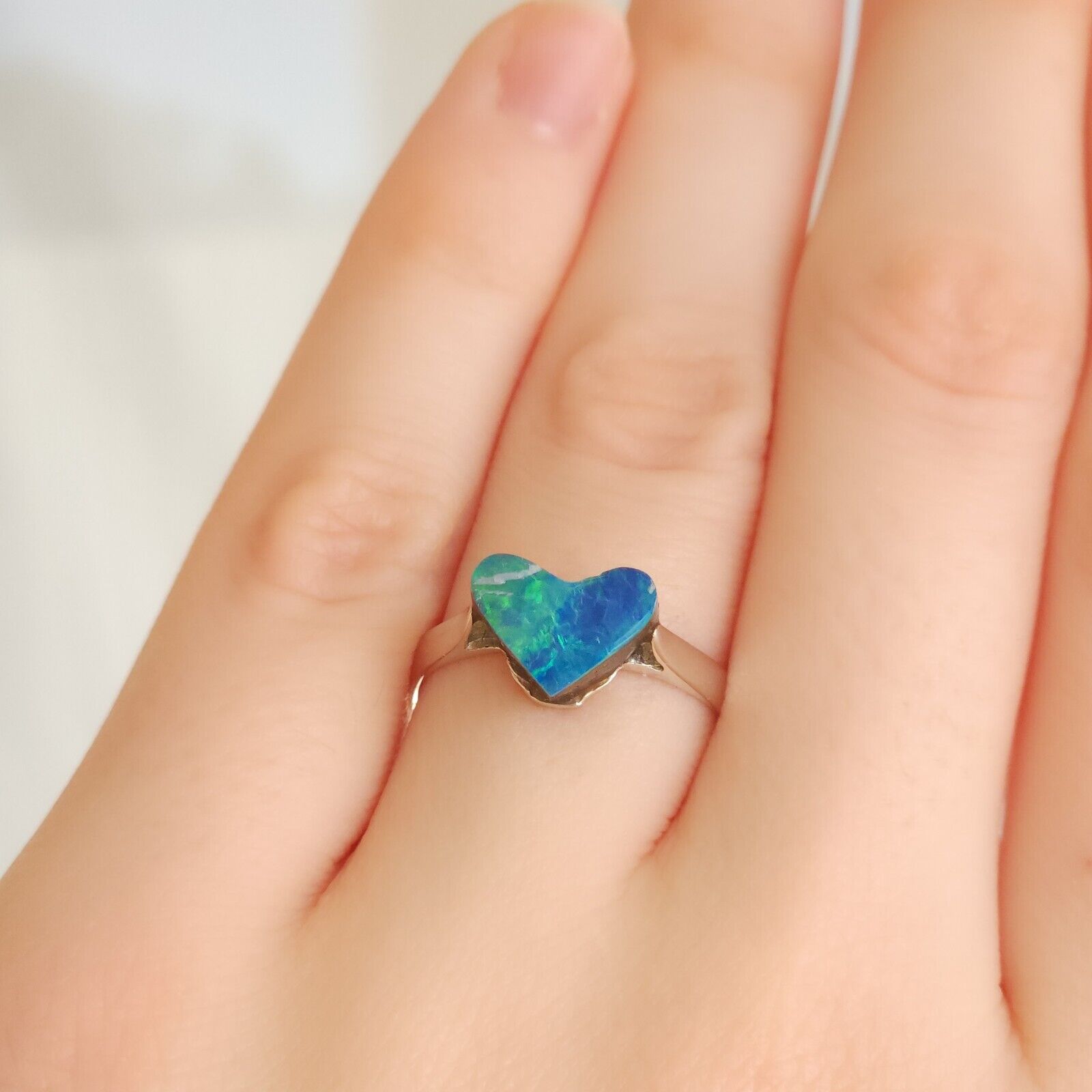 Sterling Silver Australian Opal Ring, Dainty Rings, Coober Pedy Opal Ring, PAT5