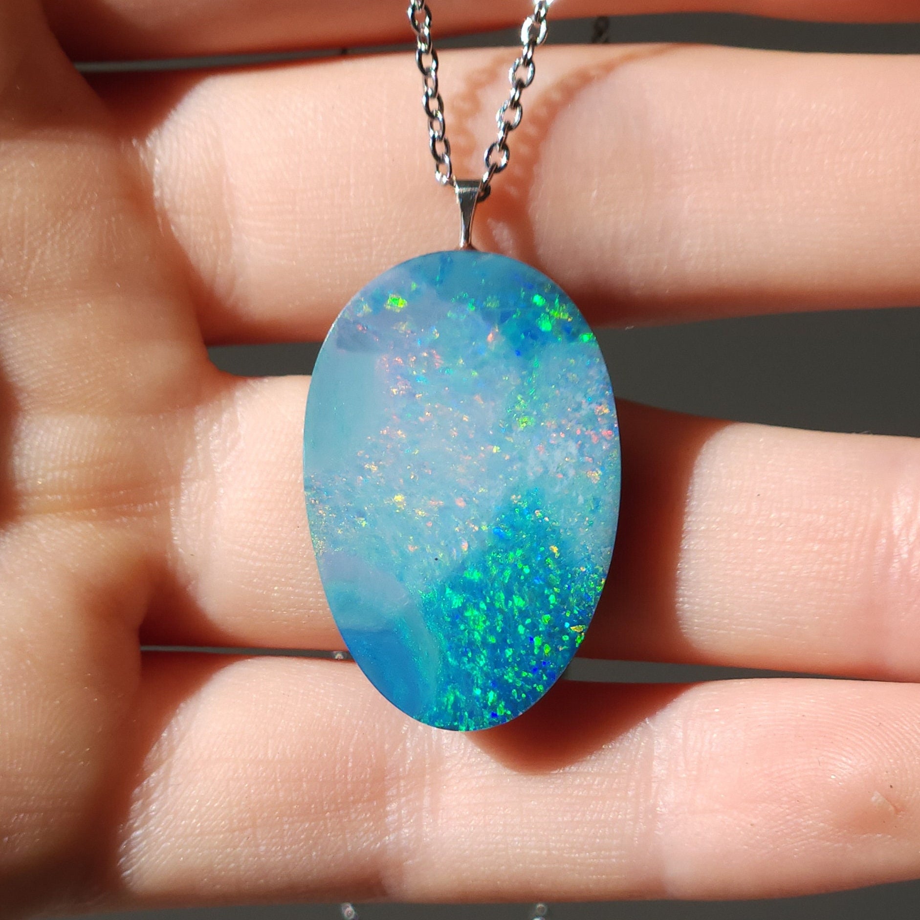 Australis | Bright Australian Coober Pedy Opal Doublet Pendant, QLD Boulder Ironstone Backing, Sterling Silver, Colorful Rainbow Opal |IR1