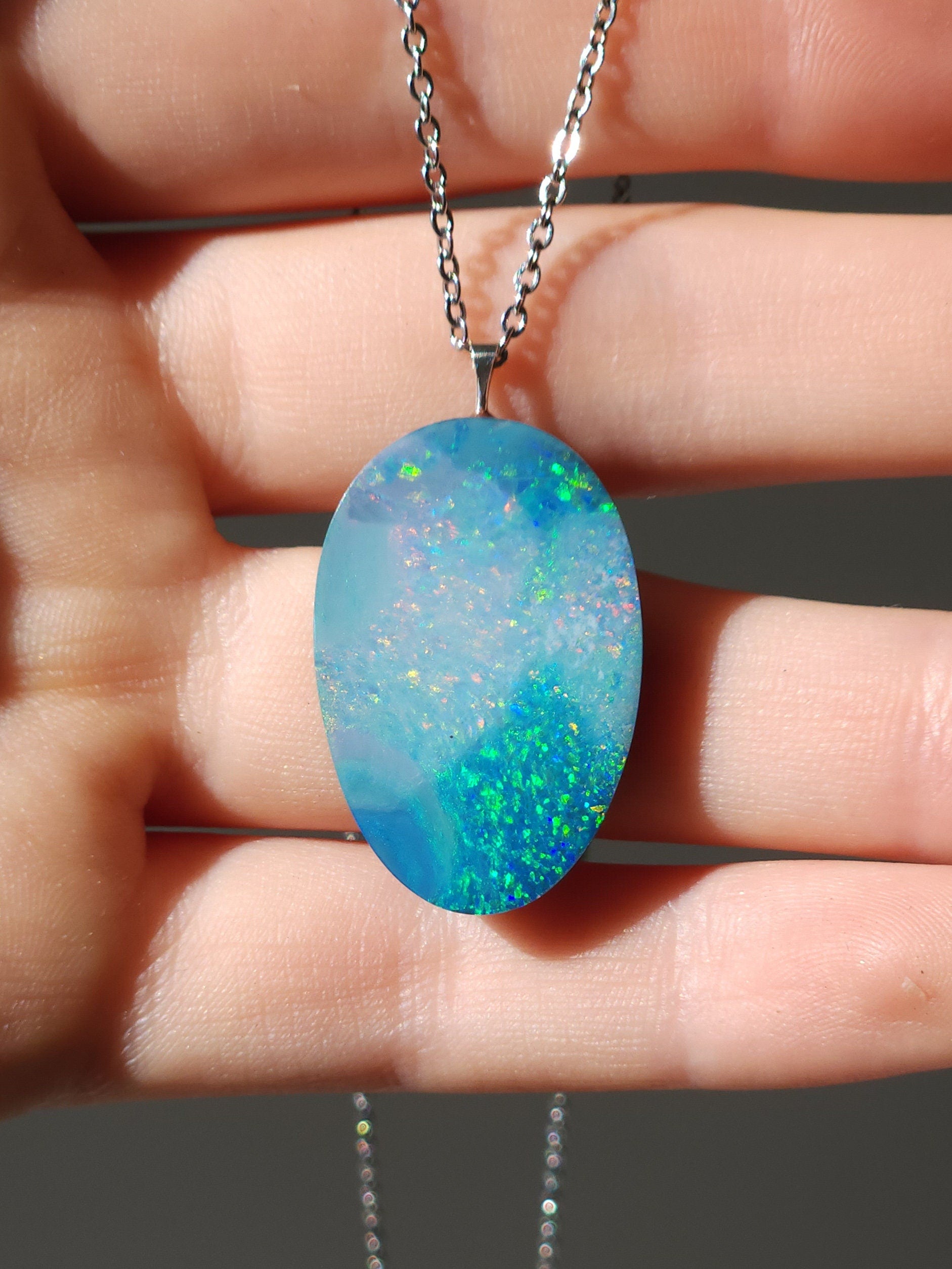 Australis | Bright Australian Coober Pedy Opal Doublet Pendant, QLD Boulder Ironstone Backing, Sterling Silver, Colorful Rainbow Opal |IR1